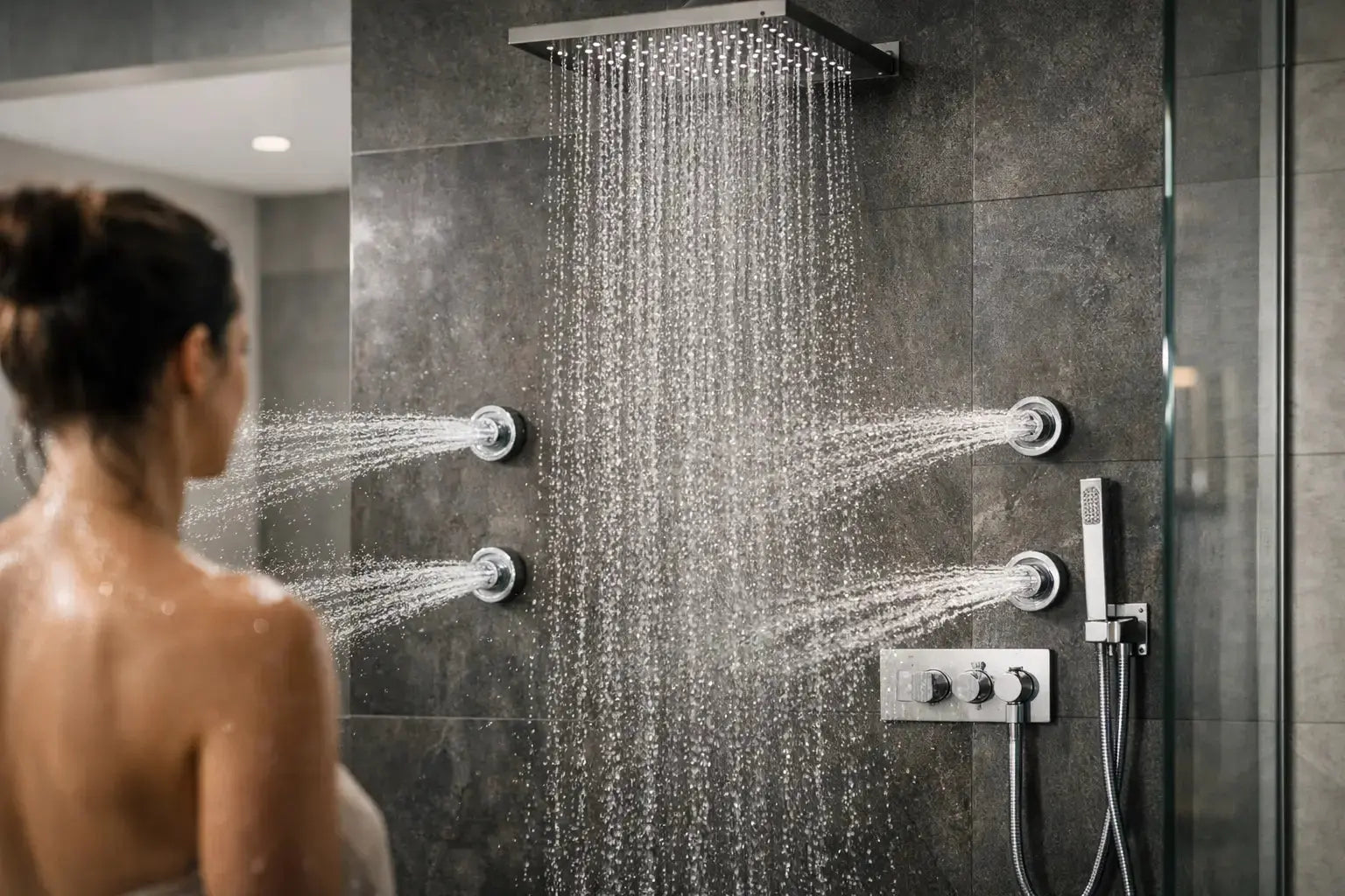 Rain Shower System with Body Jets Guide