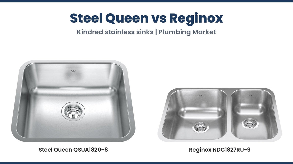 Kindred Steel Queen QSUA1820-8 and Reginox NDC1827RU-9 stainless steel kitchen sinks
