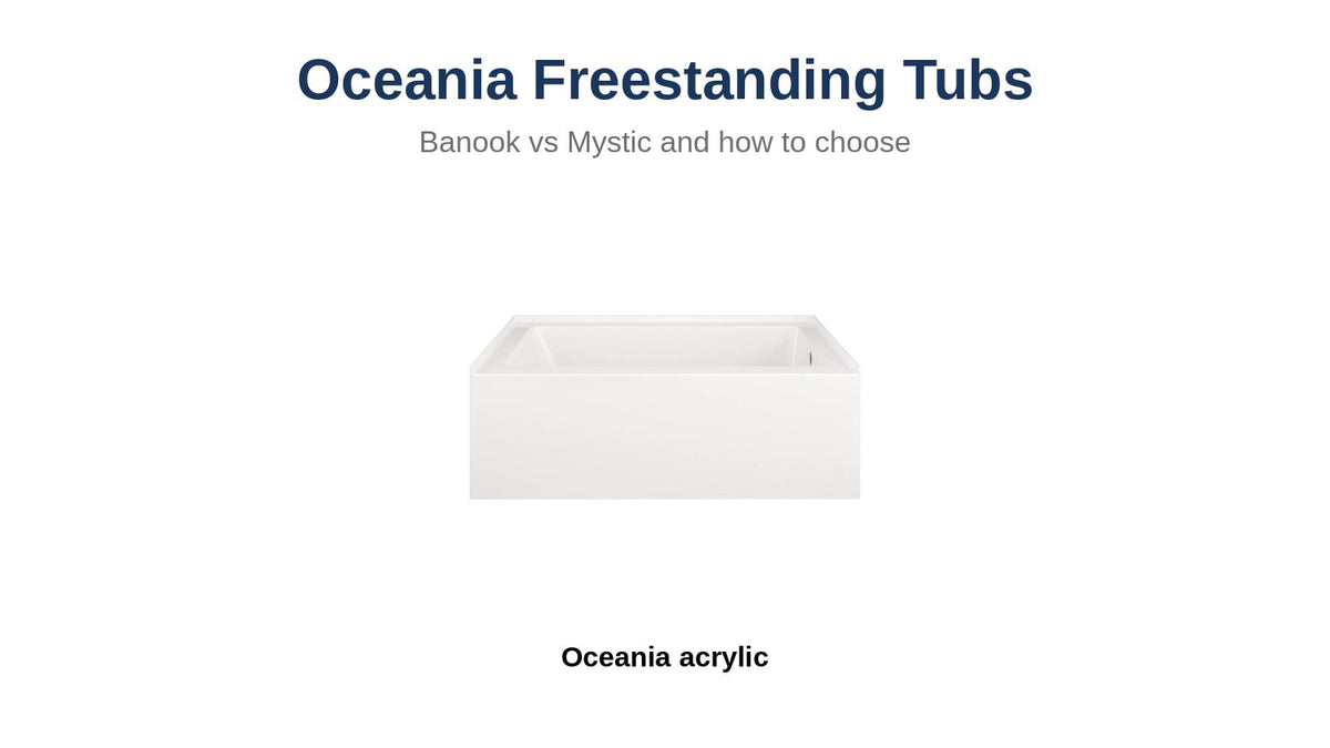 Oceania acrylic bathtub (Pure 6030 shown) for a guide to Oceania Banook and Mystic tubs
