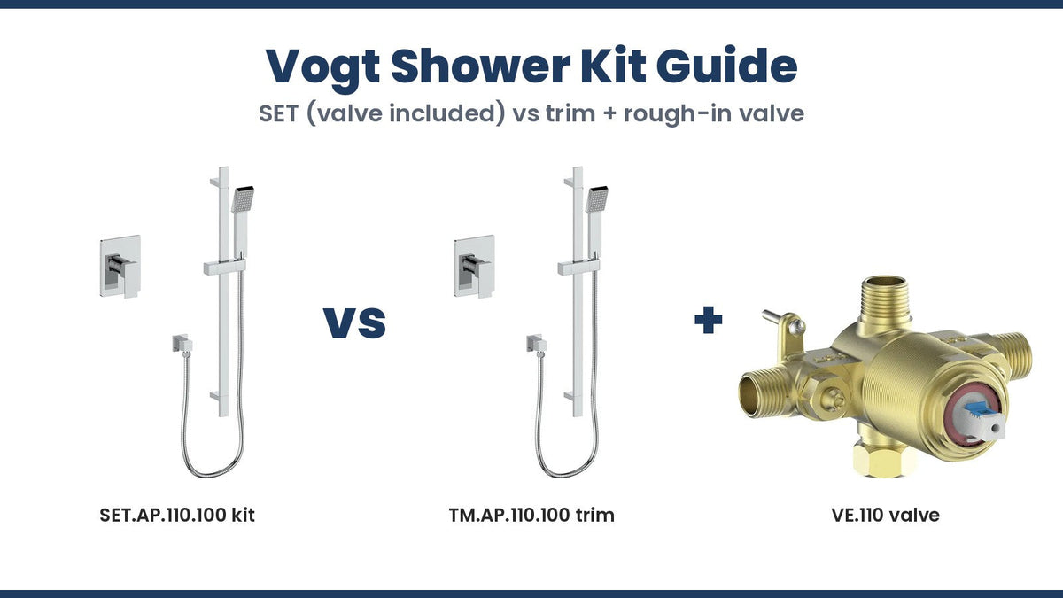 Vogt SET.AP.110.100 shower kit, TM.AP.110.100 trim and VE.110 rough-in valve