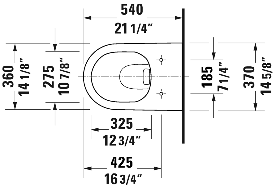 Duravit wall-mounted Rimless toilet Bowl   #257709D -  1.28/0.8 gpf - Plumbing Market