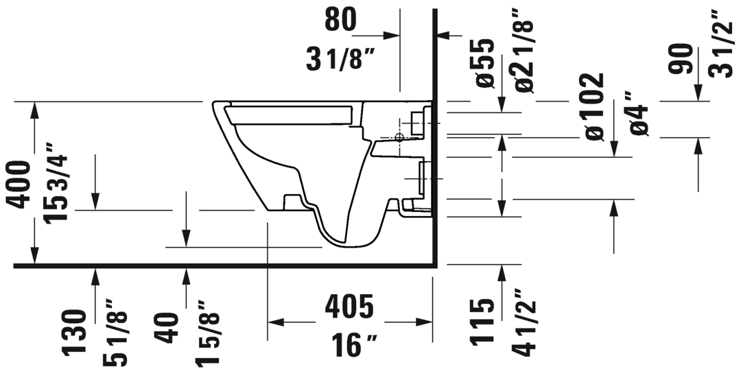 Duravit wall-mounted Rimless toilet Bowl   #257709D -  1.28/0.8 gpf - Plumbing Market