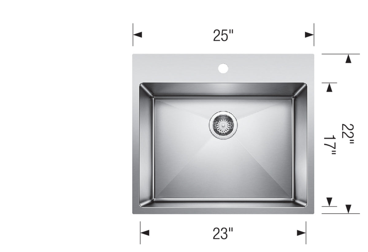 Blanco Quatrus R15 Laundry 25" Dual Mount Stainless Steel Laundry Sink dimension drawing
