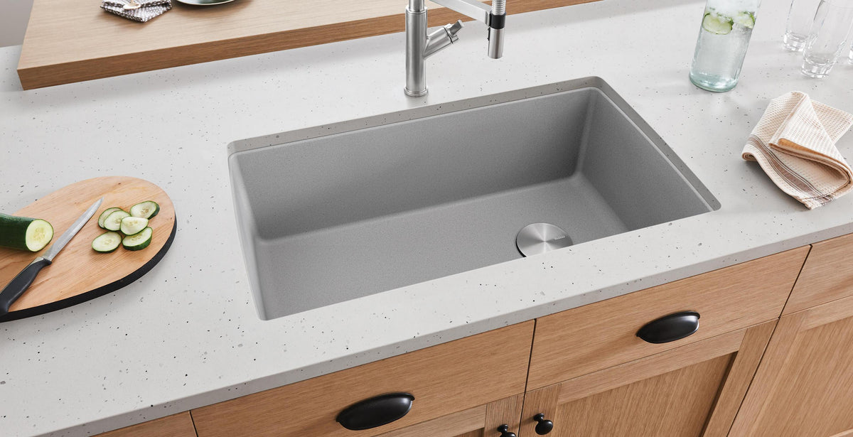 Blanco Diamond Mini 15" Dual Mount SILGRANIT Kitchen Sink installed