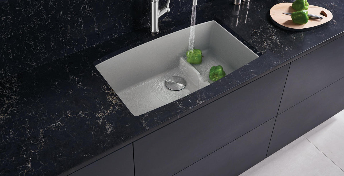 Blanco Performa U 1¾ Low Divide 33" Undermount SILGRANIT Kitchen Sink installed