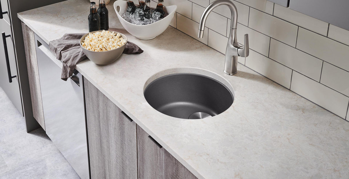 Blanco BLANCORONDO Drop-in SILGRANIT Bar Sink installed