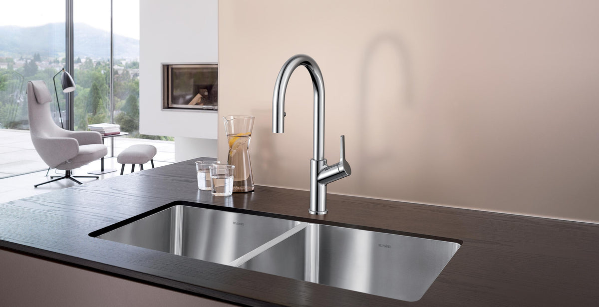 Blanco Urbena kitchen faucet installed in a kitchen