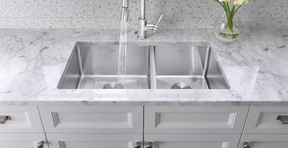 Blanco Quatrus U 1 Super Single 32" Undermount Stainless Steel Kitchen Sink installed