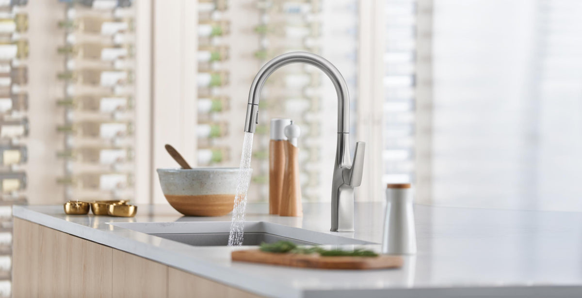 Blanco Rivana kitchen faucet installed in a kitchen