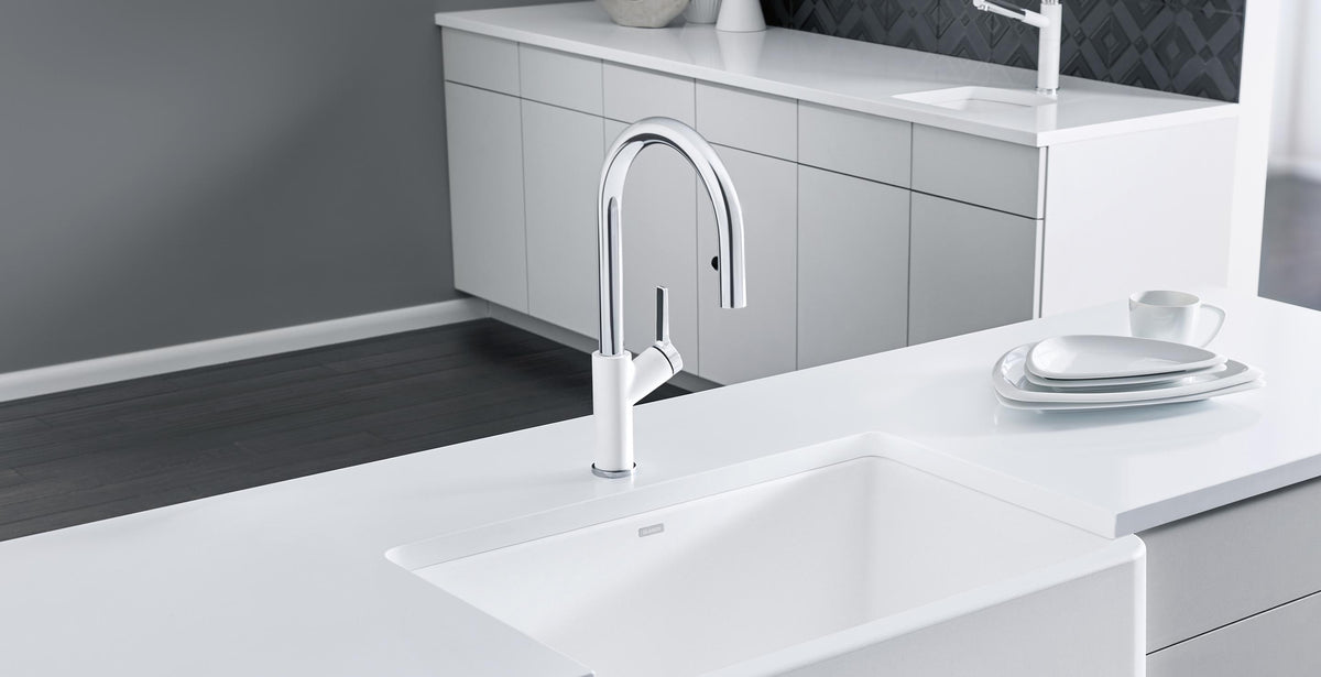 Blanco Urbena kitchen faucet installed in a kitchen