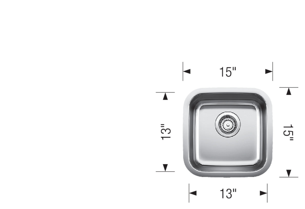 Blanco Stellar U Bar 15" Undermount Stainless Steel Bar Sink dimension drawing