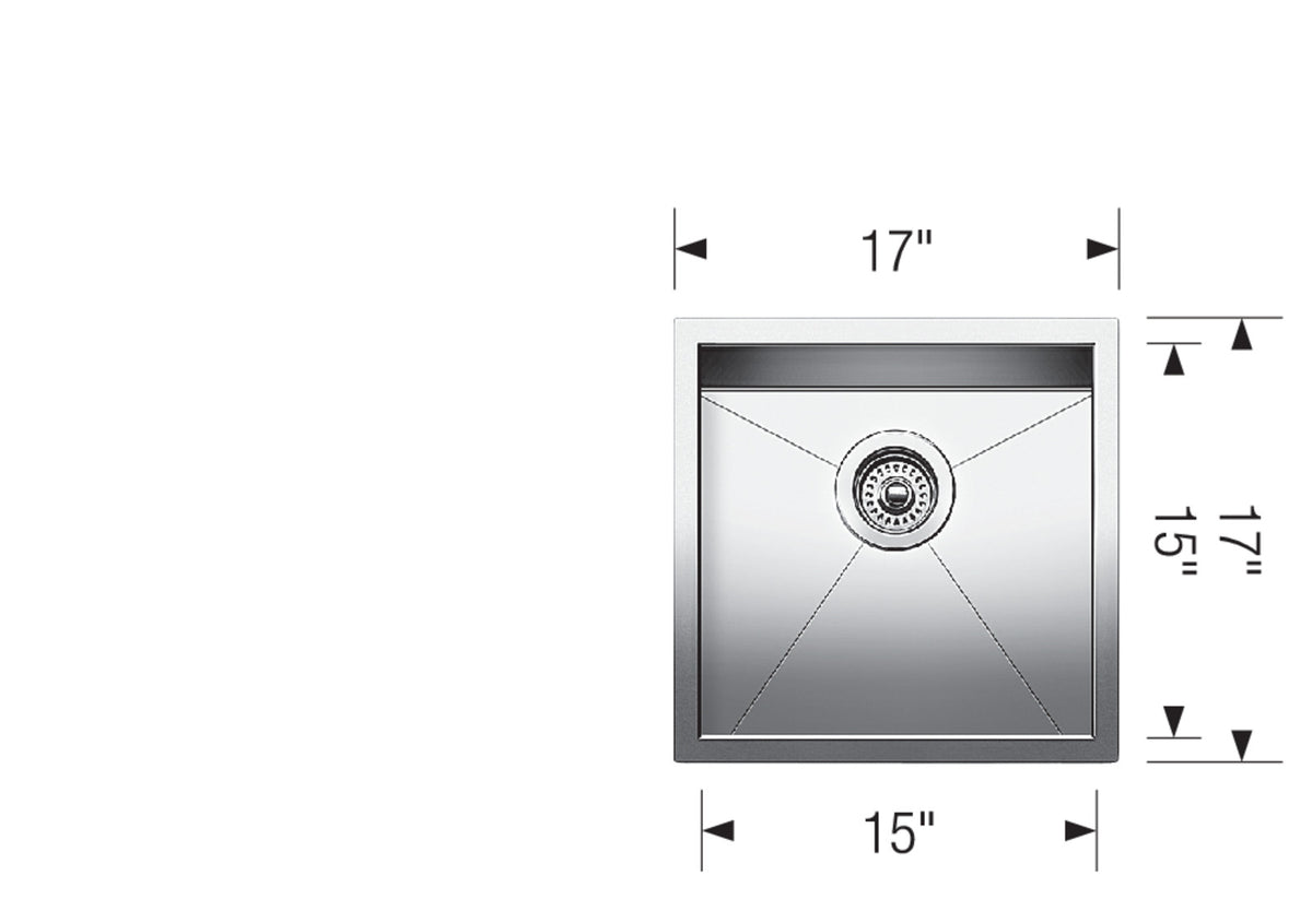 Blanco Quatrus U Bar 17" Undermount Stainless Steel Bar Sink dimension drawing