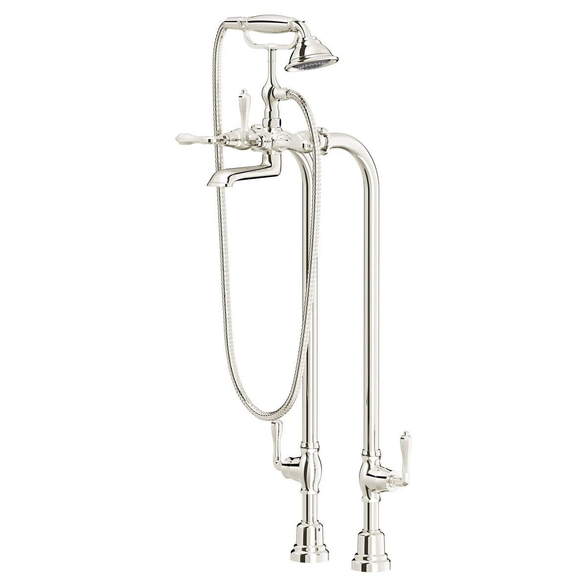 DXV Traditional Floor Mount Bathtub Filler with Hand Shower and Lever Handles in Platinum Nickel (D3510195C.150)