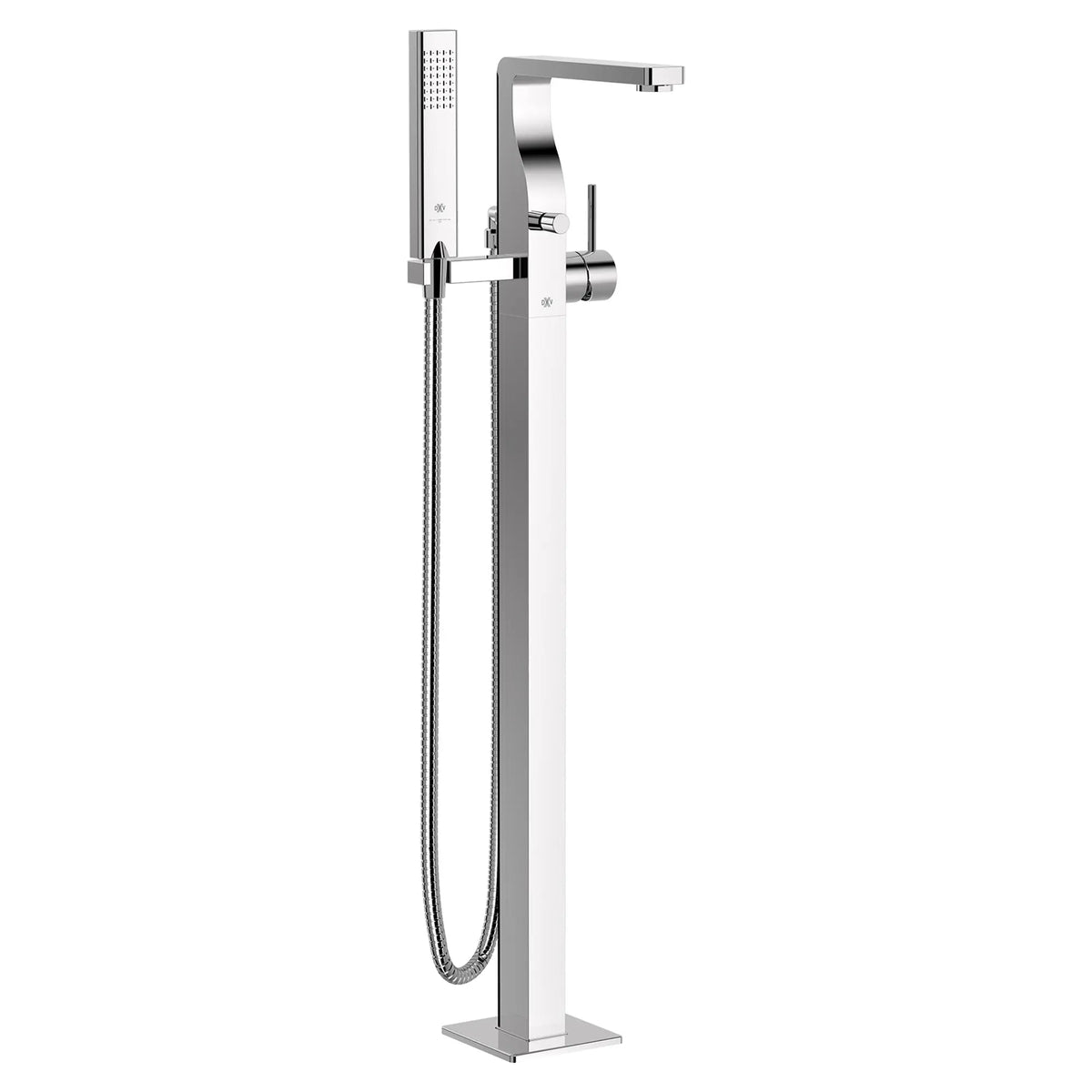 DXV Equility Square Floor Mount Bathtub Filler with Hand Shower and Lever Handle in Polished Chrome (D3590090C.100)