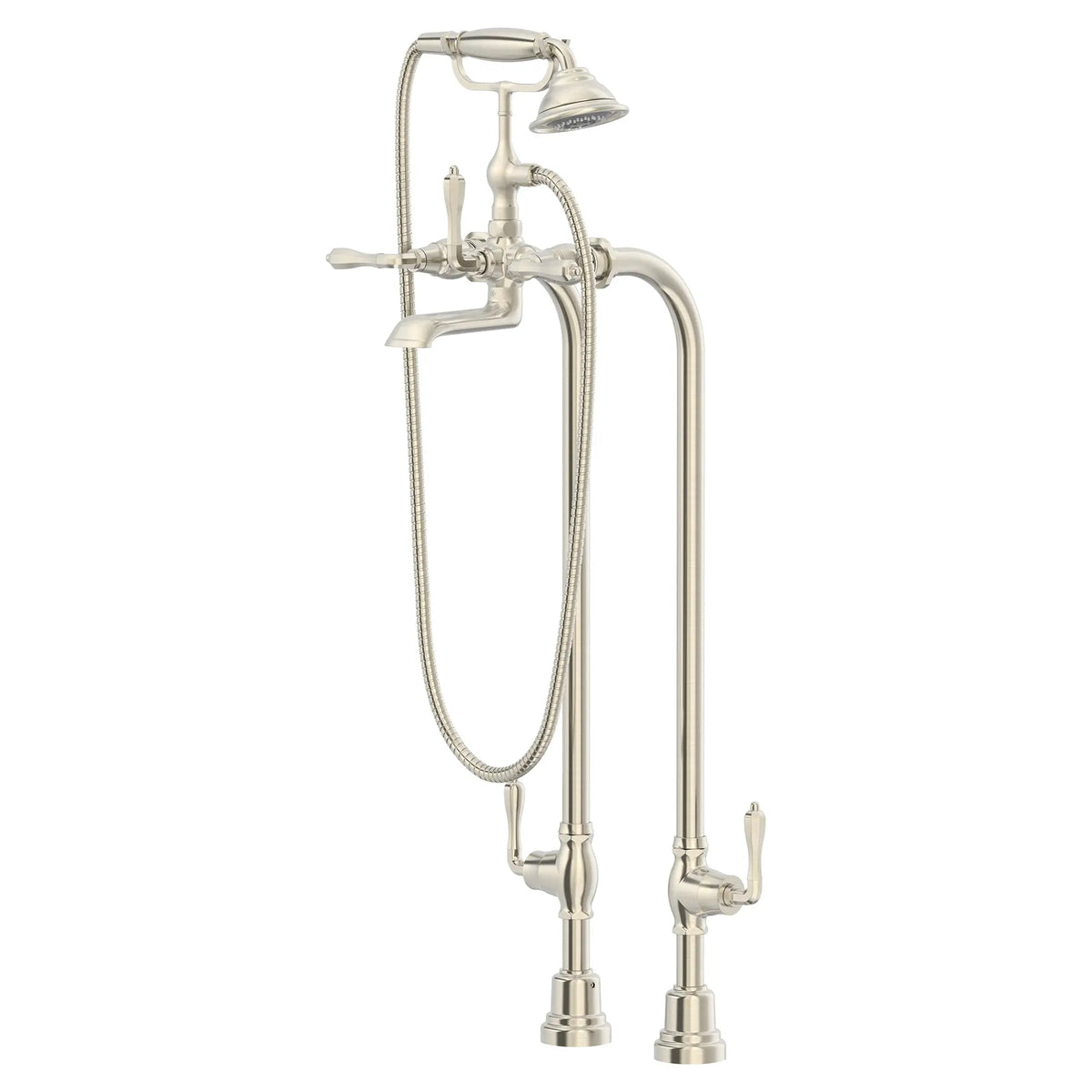 DXV Traditional Floor Mount Bathtub Filler with Hand Shower and Lever Handles in Brushed Nickel (D3510195C.144)