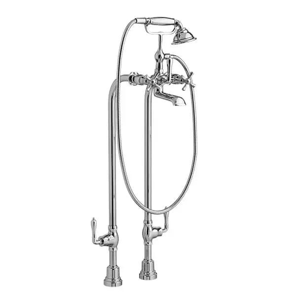 DXV Transitional Floor Mount Bathtub Filler with Hand Shower and Cross Handles in Polished Chrome (D3510296C.100)