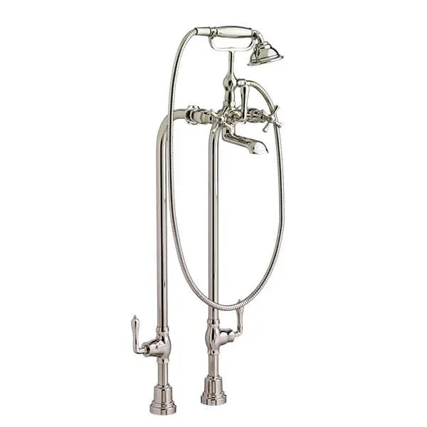 DXV Transitional Floor Mount Bathtub Filler with Hand Shower and Cross Handles in Platinum Nickel (D3510296C.150)