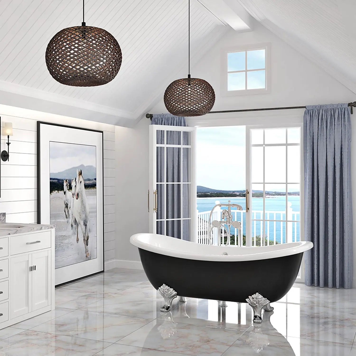 Zitta Bathtub Harrogate freestanding cast iron matte black with rivets finish 66 3/4" x 30 1/8" x 26 9/16", Slik Portfolio collection THR6730FI009 - Plumbing Market