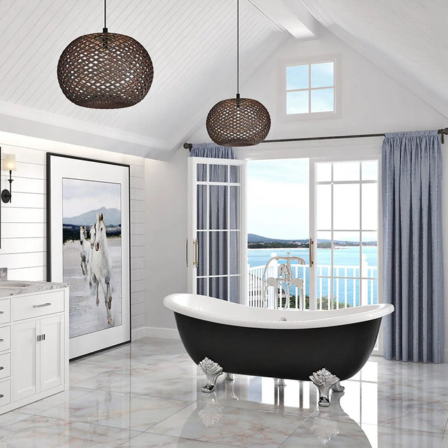 Zitta Bathtub Harrogate freestanding cast iron matte black with rivets finish 66 3/4" x 30 1/8" x 26 9/16", Slik Portfolio collection THR6730FI009 - Plumbing Market