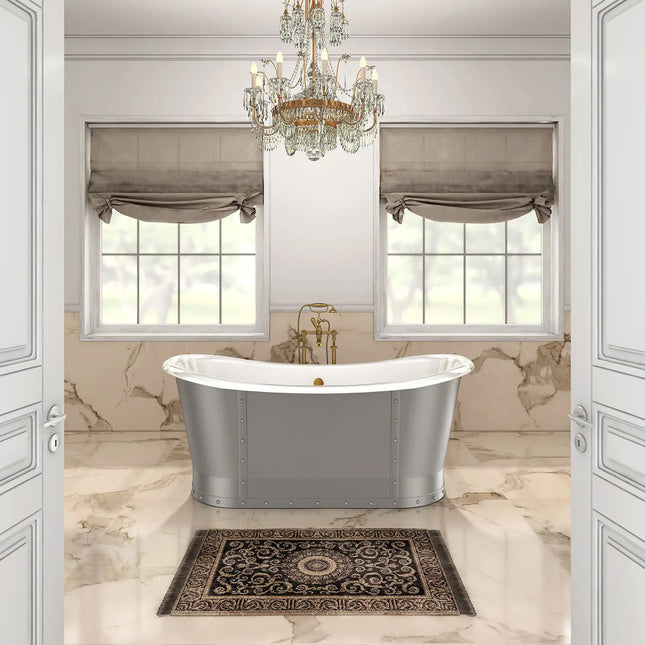 Zitta Bathtub Times freestanding cast iron brushed nickel with rivets finish 67 3/4" x 31" x 28 13/16", enameled cast iron, Slik Portfolio collection TTM6831FI008 - Plumbing Market