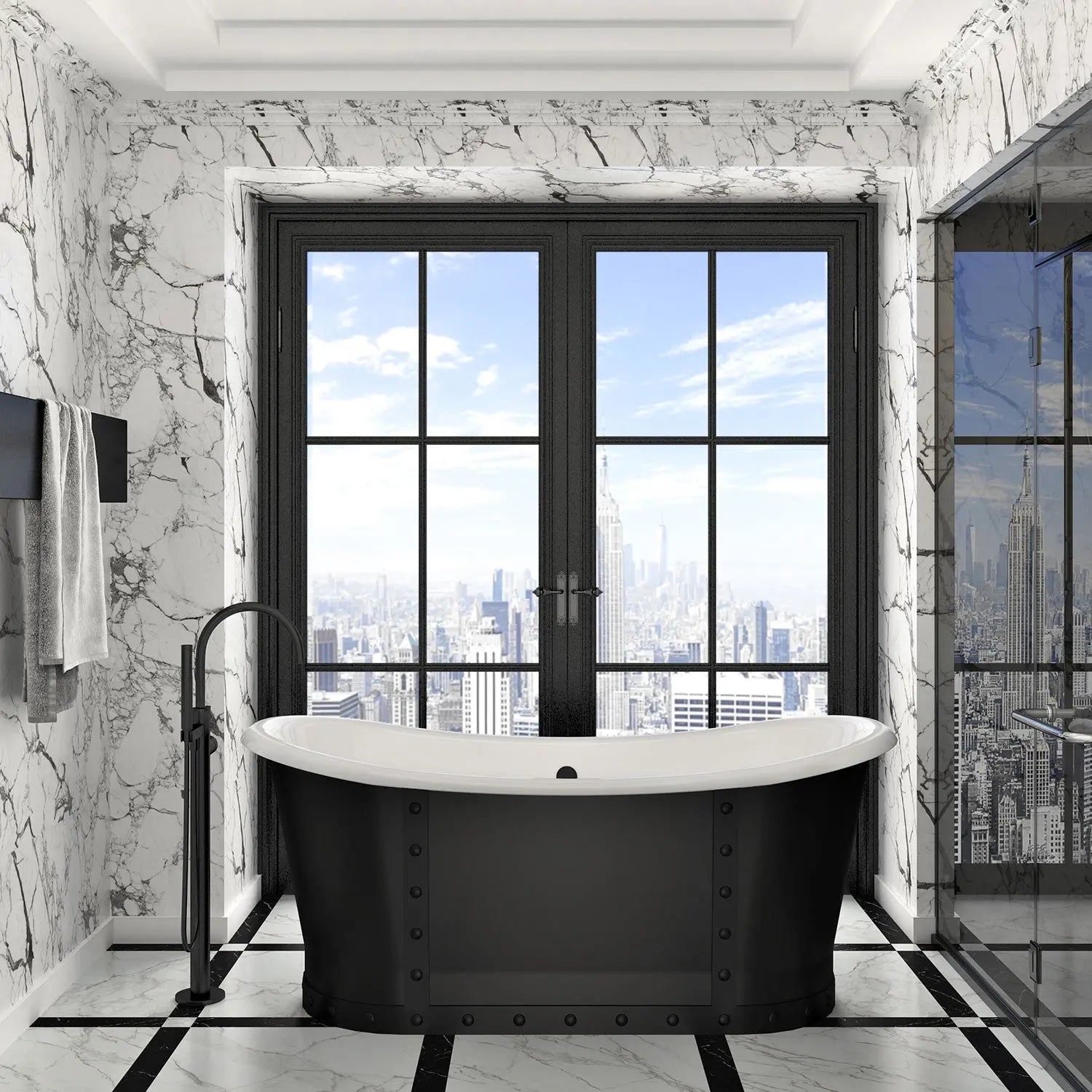 Zitta Bathtub Times freestanding cast iron matte black with rivets finish 67 3/4" x 31" x 28 13/16", enameled cast iron, Slik Portfolio collection TTM6831FI009 - Plumbing Market