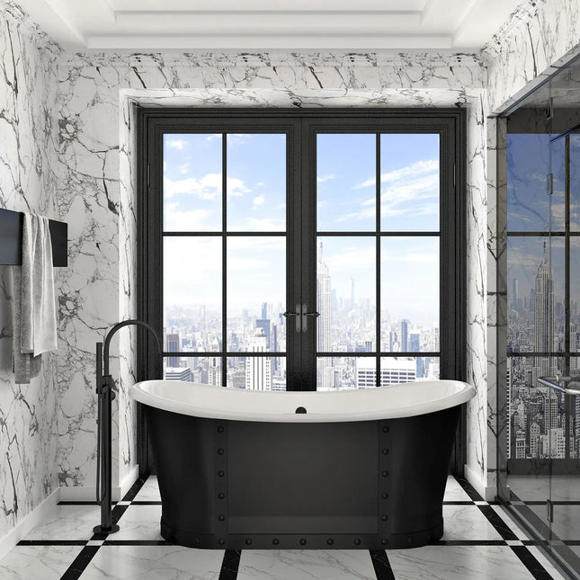 Zitta Bathtub Times freestanding cast iron matte black with rivets finish 67 3/4" x 31" x 28 13/16", enameled cast iron, Slik Portfolio collection TTM6831FI009 - Plumbing Market