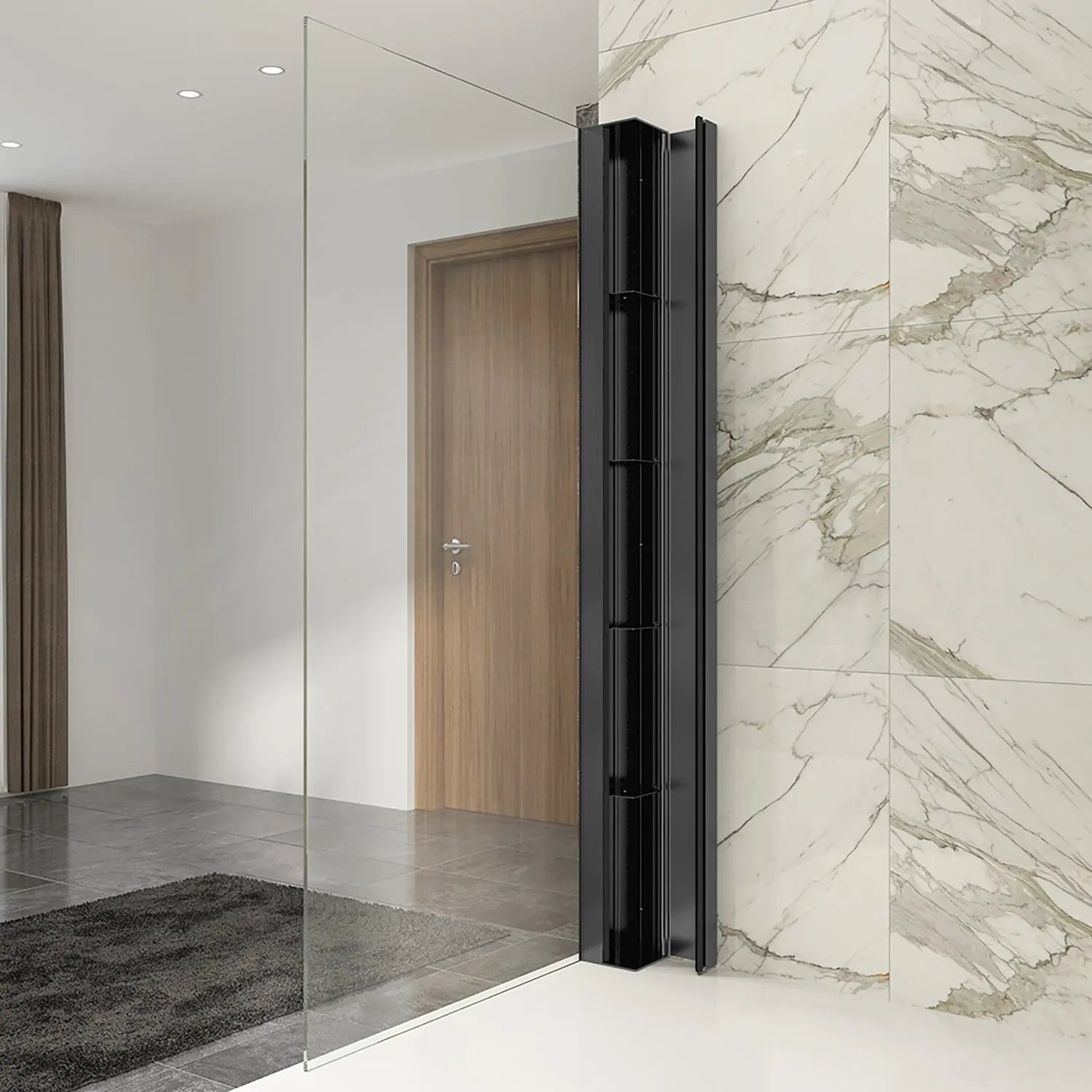 Zitta Corner storage unit, no extension, 78 3/4" x 6 7/16" x 5 15/16", matte black, compatible with Infinite, Bellini 2.0 and Piazza 2.0 shower doors ACC00470 - Plumbing Market