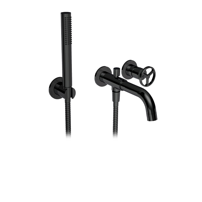 ALT 1840 Wallmount Tub Filler with Handshower 18403 with round handle in Electro Black