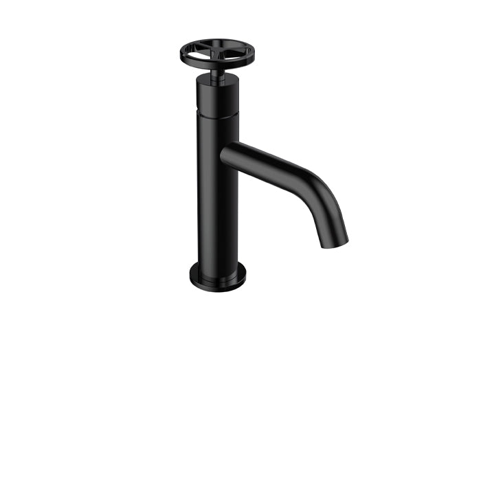 ALT 1840 Single-Hole Lavatory Faucet 18470 in Electro Black, shown with the round handle (installed at the factory)