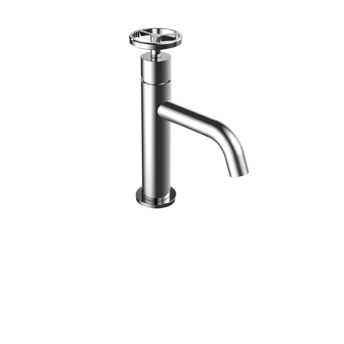 ALT 1840 Single-Hole Lavatory Faucet 18470 in Polished Chrome, shown with the round handle (installed at the factory)