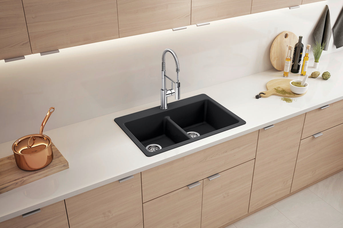 Blanco Liven 33 Equal Double Low Divide Dual Mount SILGRANIT Kitchen Sink installed