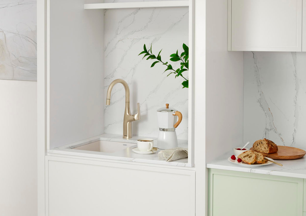 Blanco Rivana bar faucet installed in a kitchen