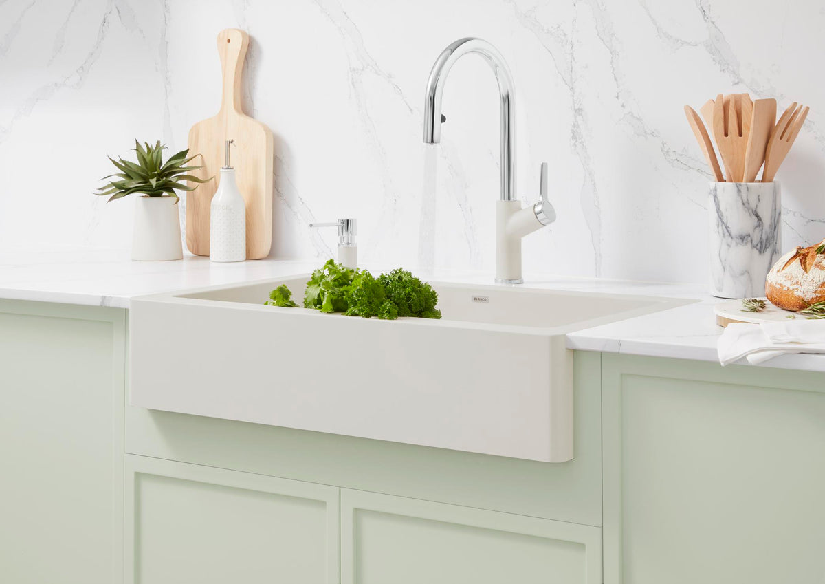 Blanco Urbena kitchen faucet installed in a kitchen
