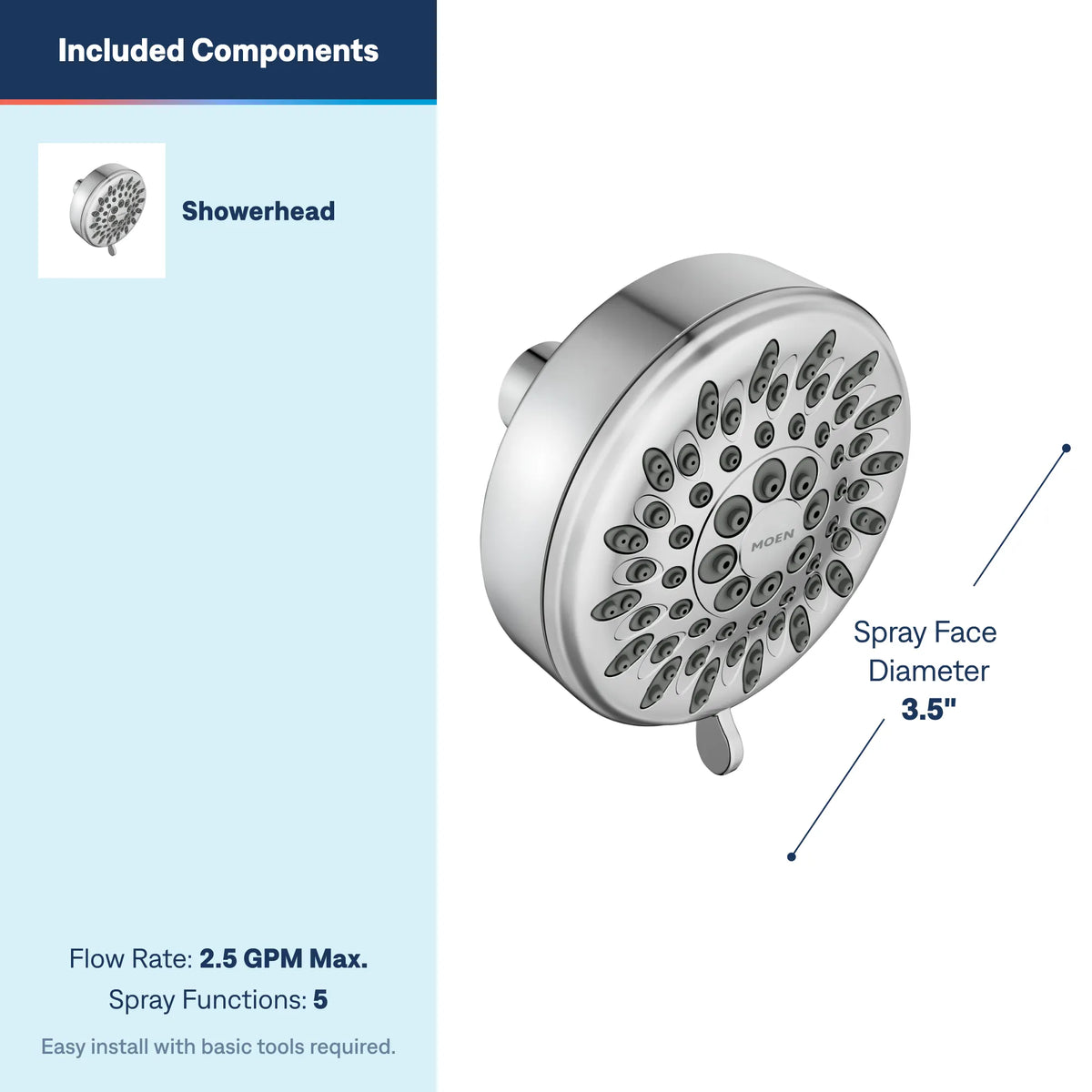 Moen Ignite Five-Function 3 3/4" Diameter Spray Head Wallmount 20090 in Chrome (20090) - view 3