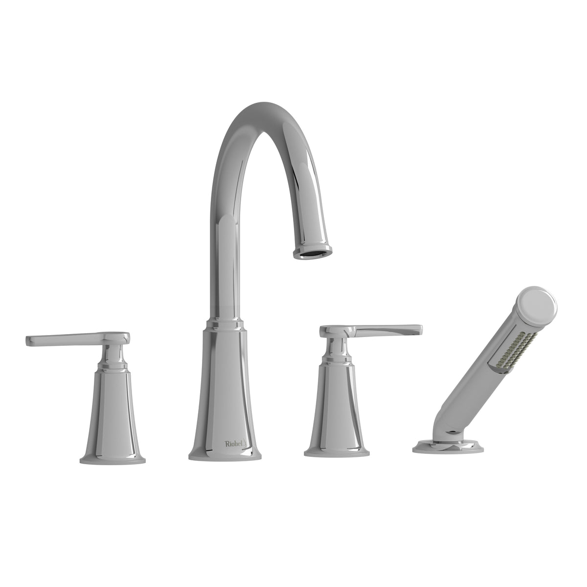 Riobel Momenti 4-Hole Deck-Mount Tub Filler with C-Spout & Hand Shower - Chrome (MMRD12JC)