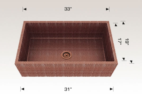 Bosco 206633 33" x 19" Copper Series Radius Corner Kitchen Sink
