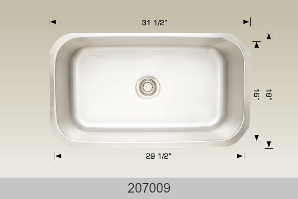 Bosco 207009 31 1/12" x 18" Standard Series Undermount Kitchen Sink