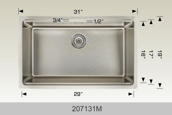 Bosco 207131M Plus 31" x 19" Standard Series Plus Radius Corner Kitchen Sink