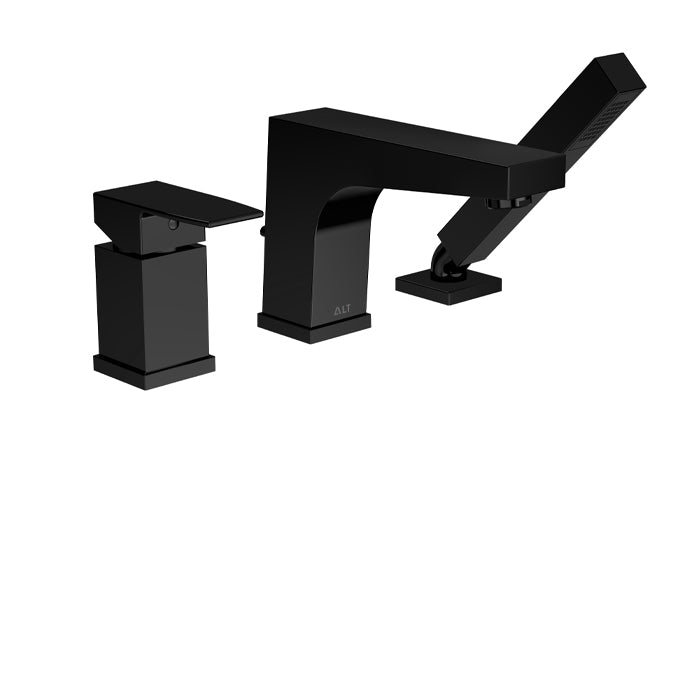 ALT Riga 3-Piece Deckmount Tub Filler with Handshower 20772 in Electro Black