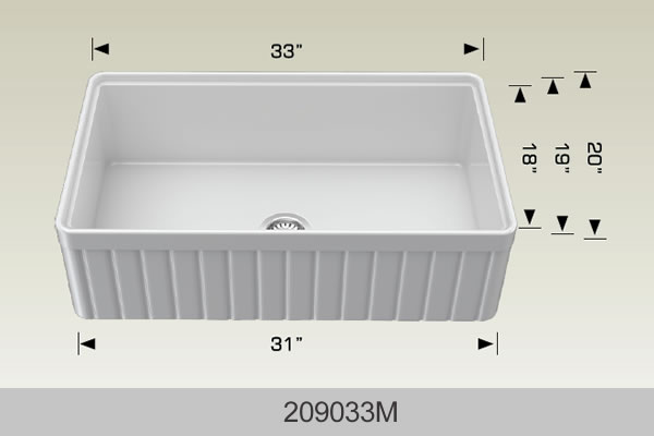 Bosco 209033M 33" x 20" Fireclay Apron Series Apron Kitchen Sink