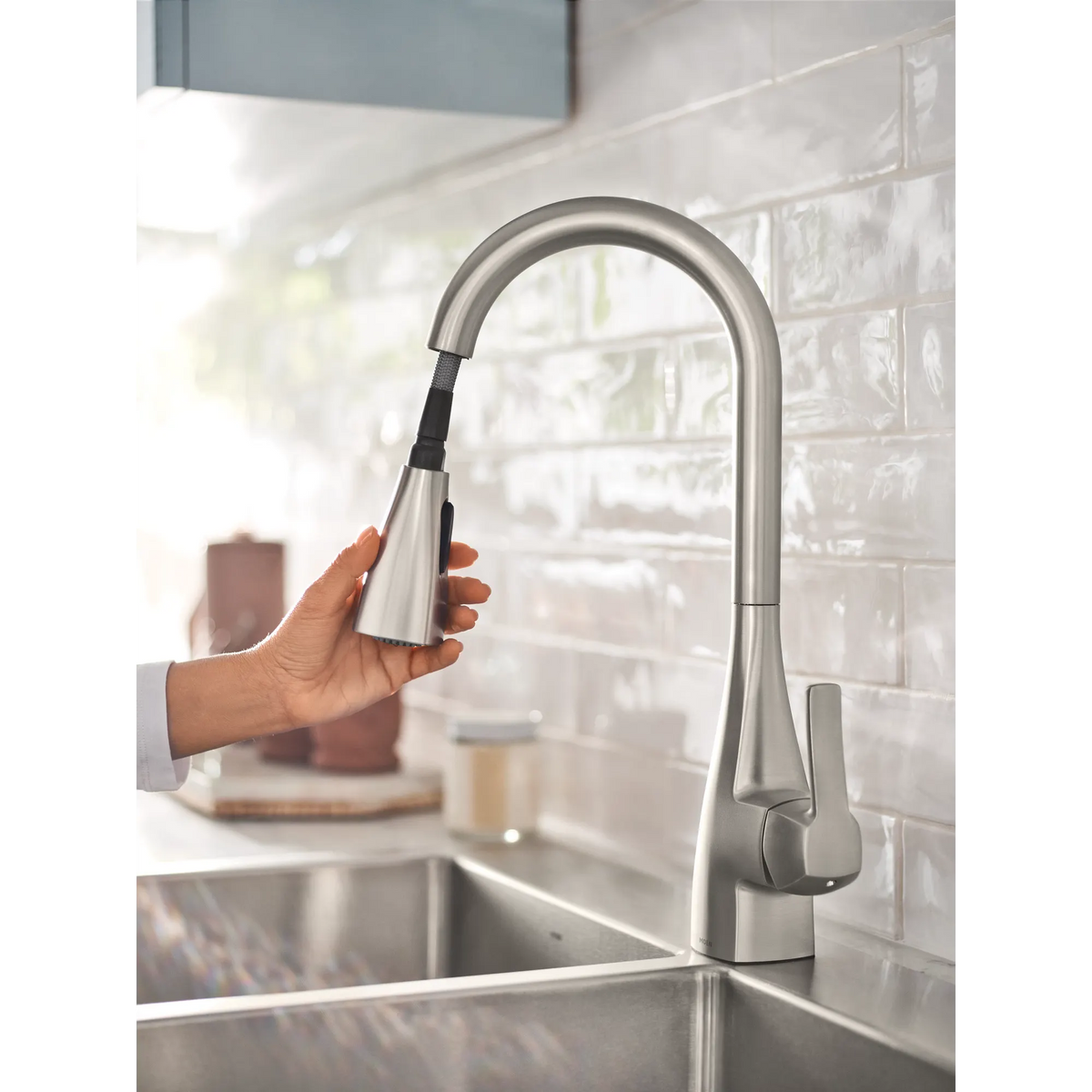 Moen Kiran Single-Handle High-Arc Pulldown Kitchen Faucet 87599 in Spot Resist Stainless (87599SRS) - view 9