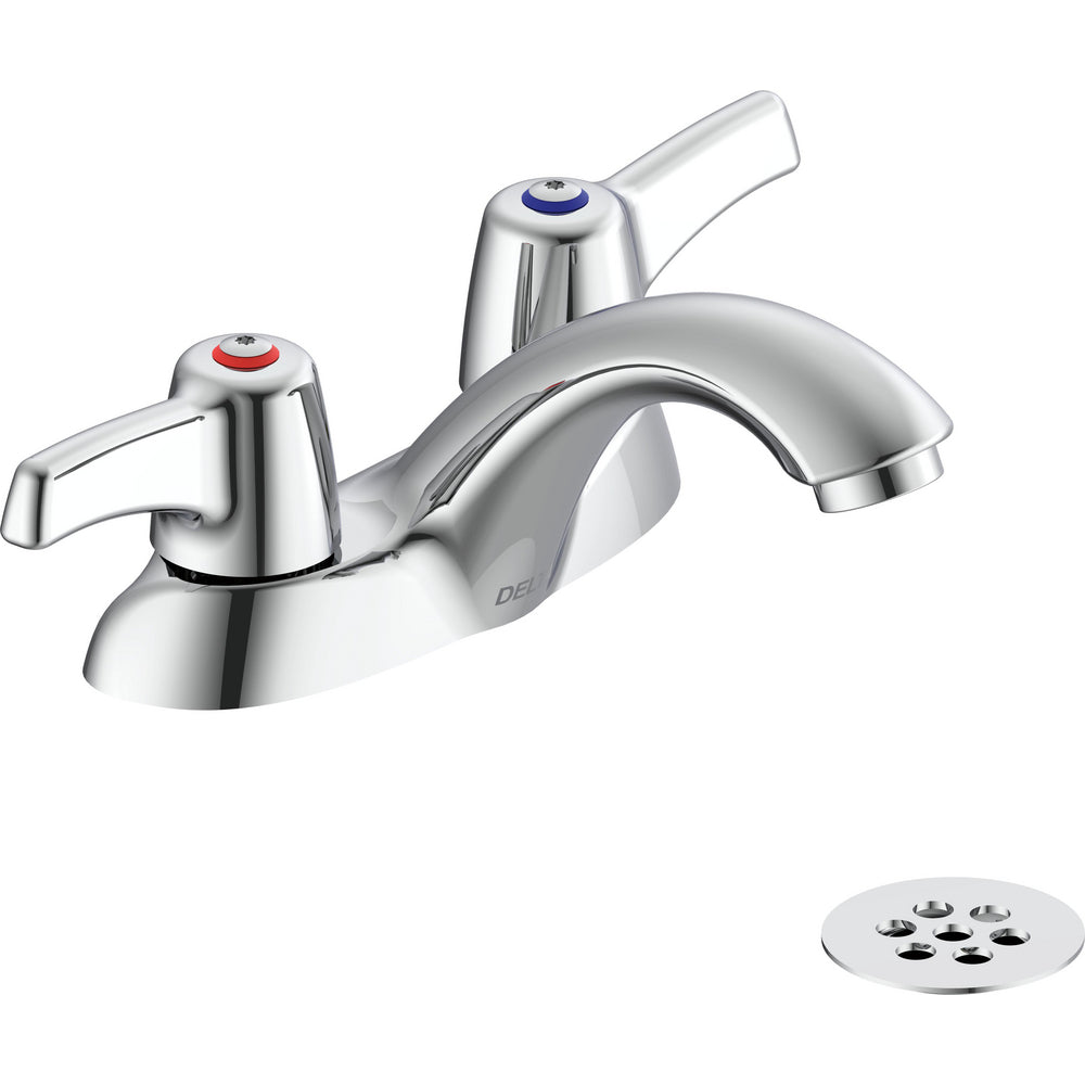 Delta Commercial 21C453 Two-Handle Centerset Lavatory Faucet with Offset Grid Strainer - Chrome