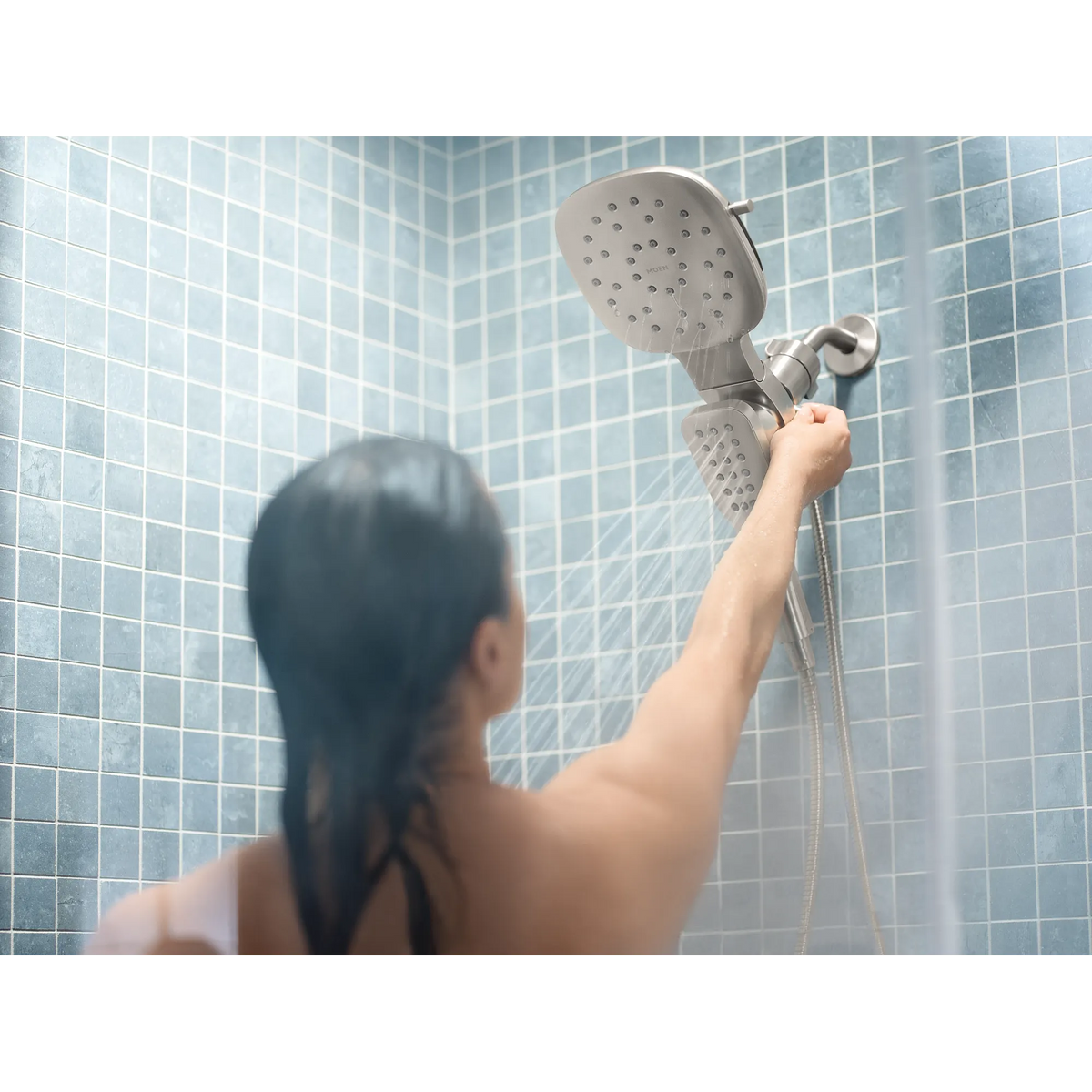 Moen Verso 7" Square Dual Head Combination Shower with Infiniti Dial In 220C5 in Brushed Nickel (220C5BN) - view 8