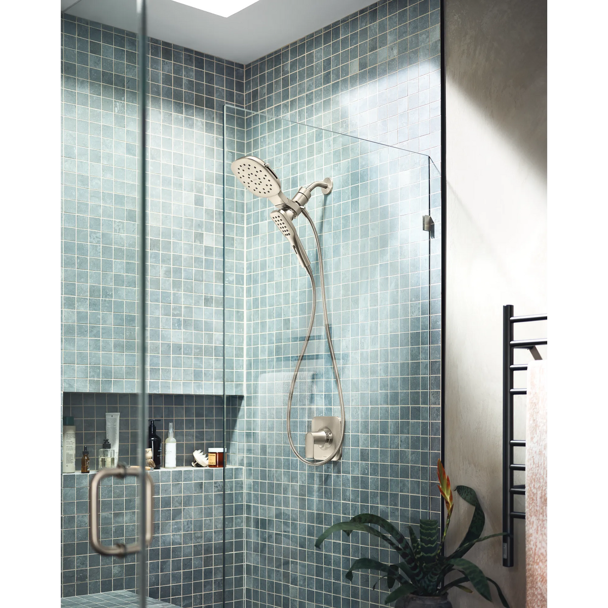 Moen Verso 7" Square Dual Head Combination Shower with Infiniti Dial In 220C5 in Brushed Nickel (220C5BN) - view 3