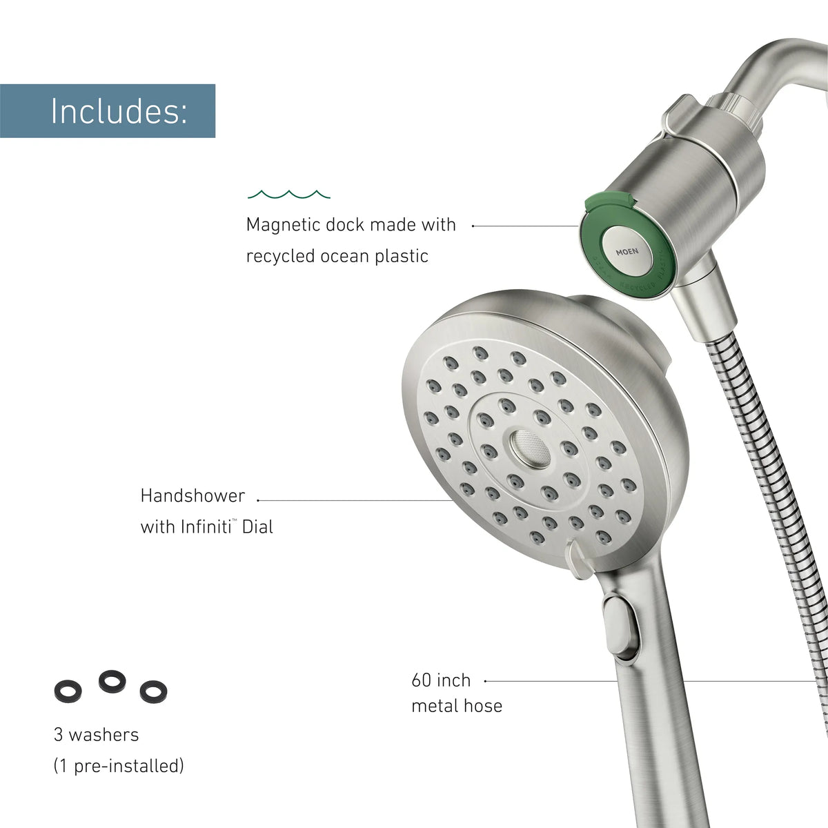 Moen Verso Handheld with Infiniti Dial In 220H2EP in Spot Resist Brushed Nickel (220H2EPSRN) - view 3