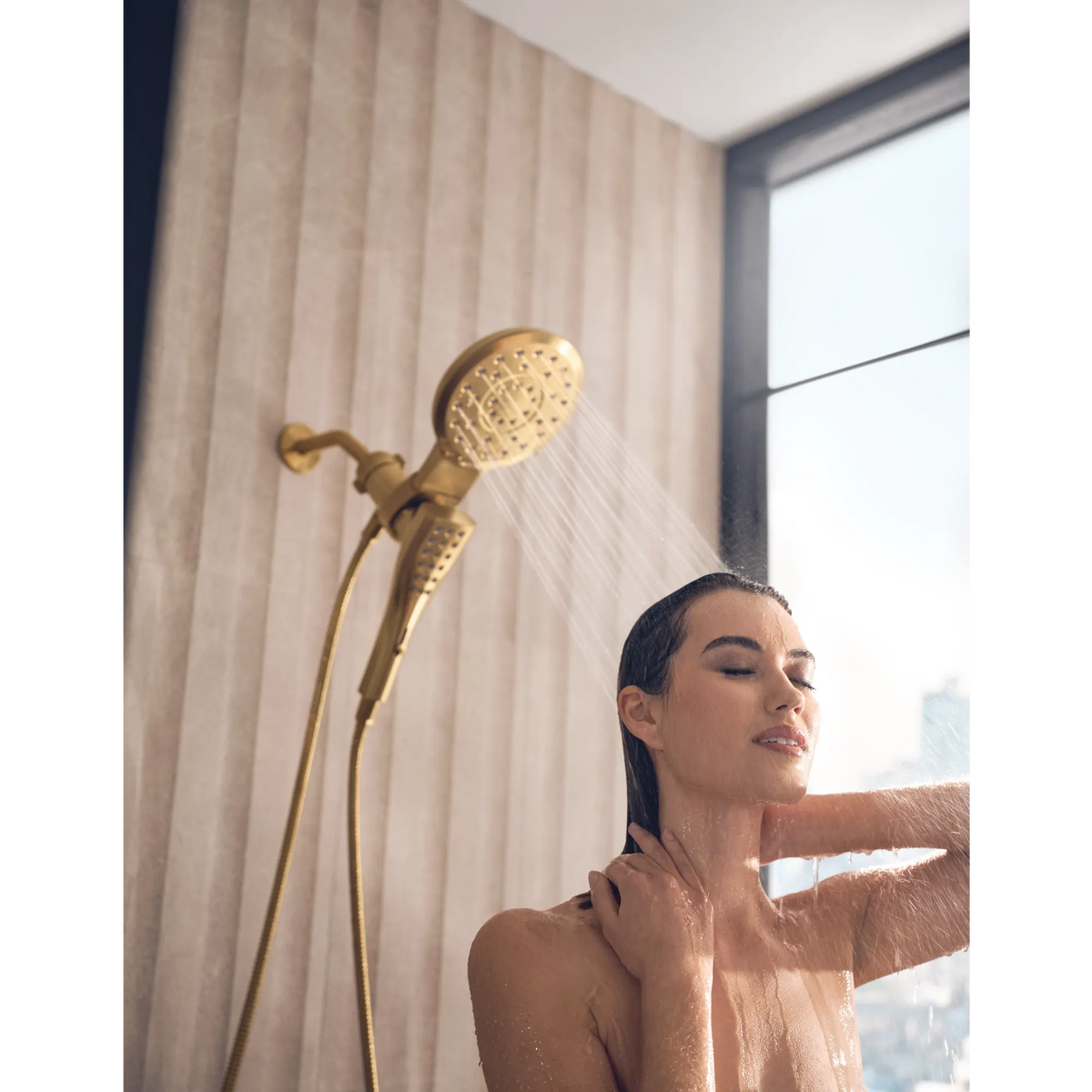 Moen Verso 7" Round Dual Head Combination Shower with Infiniti Dial In 220C3 in Brushed Gold (220C3BG) - view 12