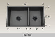 Bosco 225055 32" x 18" Granite Series Undermount Double Bowl Kitchen Sink