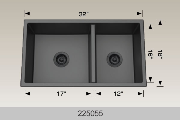 Bosco 225055 32" x 18" Granite Series Undermount Double Bowl Kitchen Sink