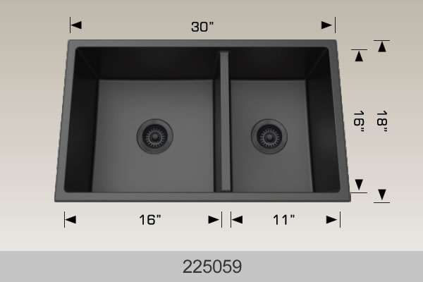 Bosco 225059 30" x 18" Granite Series Undermount Double Bowl Kitchen Sink