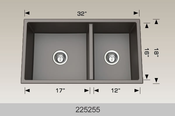 Bosco 225255 32" x 18" Granite Series Undermount Double Bowl Kitchen Sink